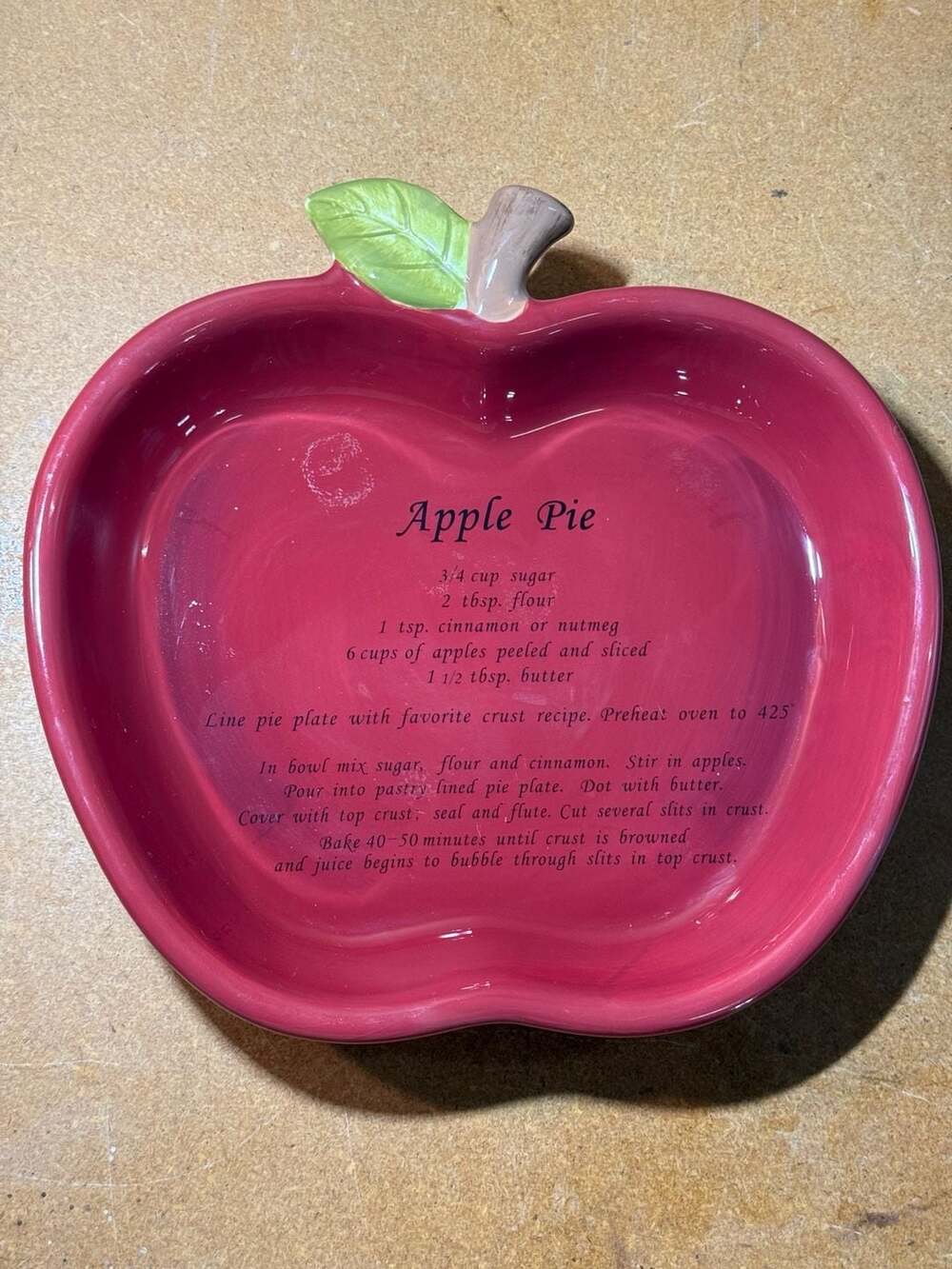Harvest Apple Pie Recipe Dish Plate Red Ceramic